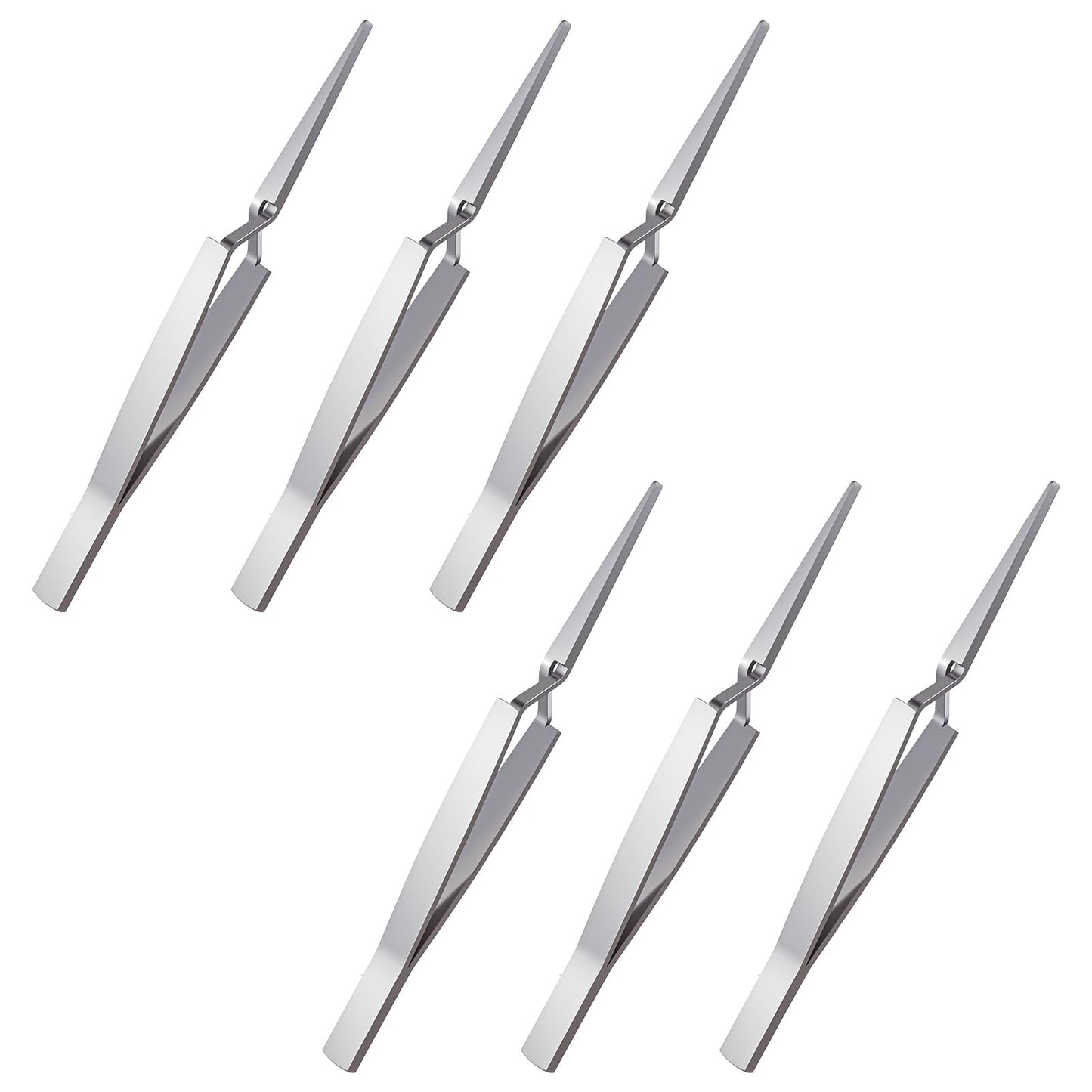 6 PCS Reverse Tweezers, Stainless Steel Craft Tweezers Precision, Model Cross Locking Scrapbook for Jewelry, Electronics, Laboratory, Model Making (Sliver)