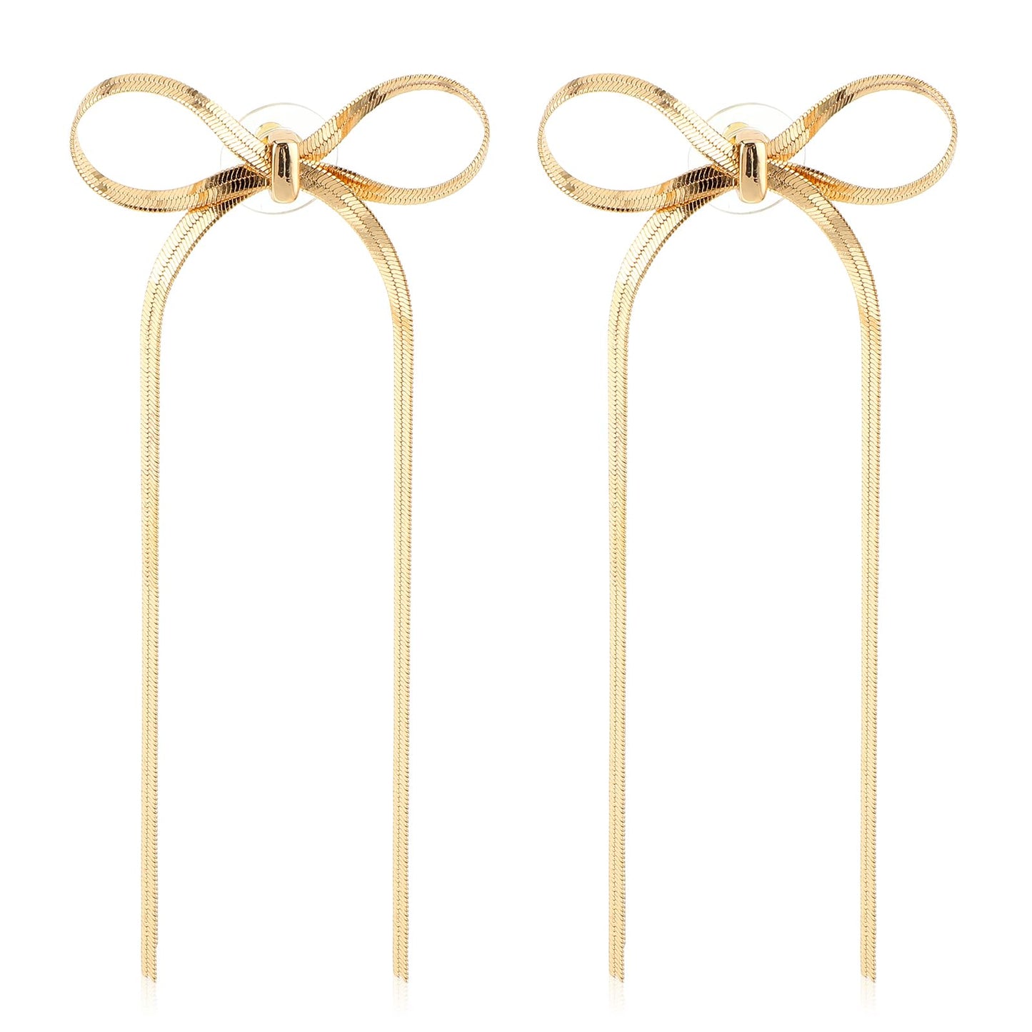 Mabor Long Tassel Drop Dangle Statement Earring for Girls Wome 14k Gold Bow Drop Dangle Earrings with box,Drop Dangling Bow Ribbon Earings Jewelry
