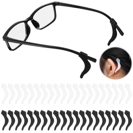 Xinjoduz Glasses Ear Grip, 20 Pairs Anti-Slip Glasses Holders for Ears Comfortable Silicone Elastic Glasses Ear Hook Temple Tips Sleeve Eyewear Retainer for Sports, Sunglasses(10 Black & 10 White)
