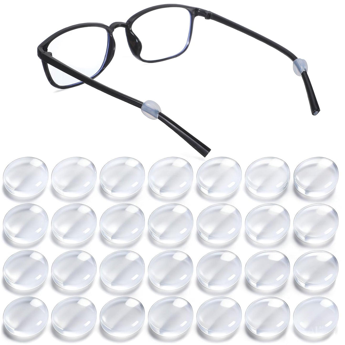 16 Pairs Anti Slip Glasses Temple Covers Silicone Round Transparent Ear Pieces for Eyeglasses, Sunglasses & Reading Glasses, Soft Comfortable Grip