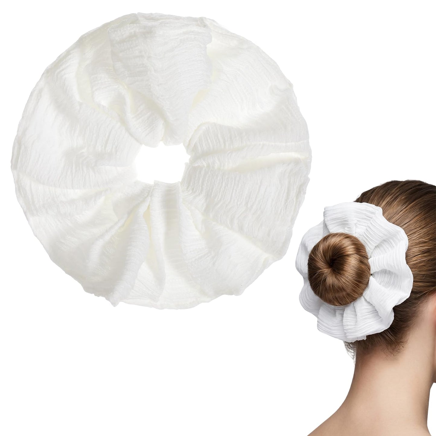Mabor White Scrunchie, Jumbo Large Elastic Hair Ties for Women(1 Pcs)