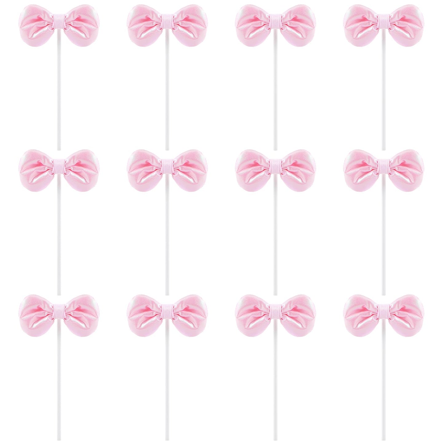 12 PCS Pink Bow Cake Topper Pink Bow Cupcake Toppers Bowknot Cupcake Picks Baby Shower Cupcake Toppers for Bachelorette Bridal Engagement Wedding Girl Baby Shower Theme Party Decor