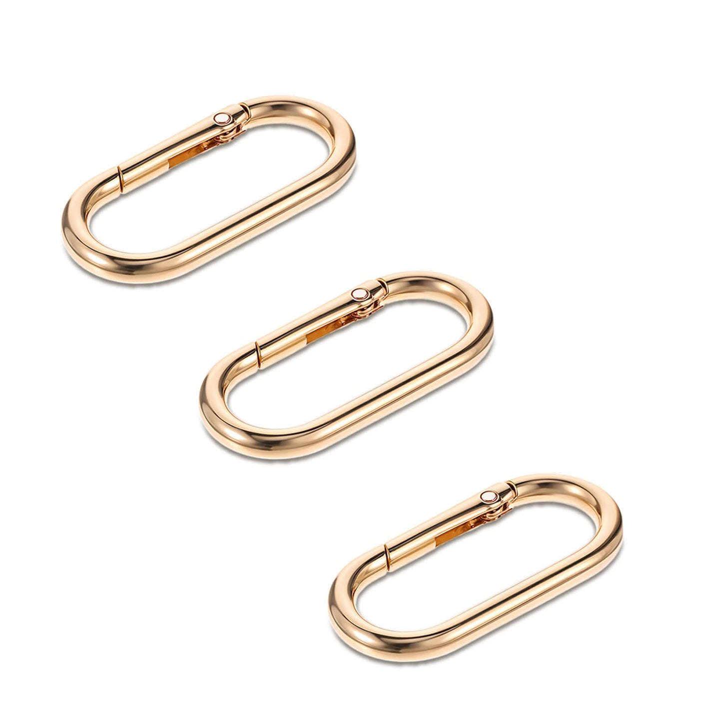 Tyqour 3 Pcs Oval Spring Small Carabiner, Gold Key Ring Metal Keychain Clip Heavy Duty Opening O Cute Carabiner Clip for Backpacks, Purse, Keys, Bag Strap (1.97×0.94 Inch)