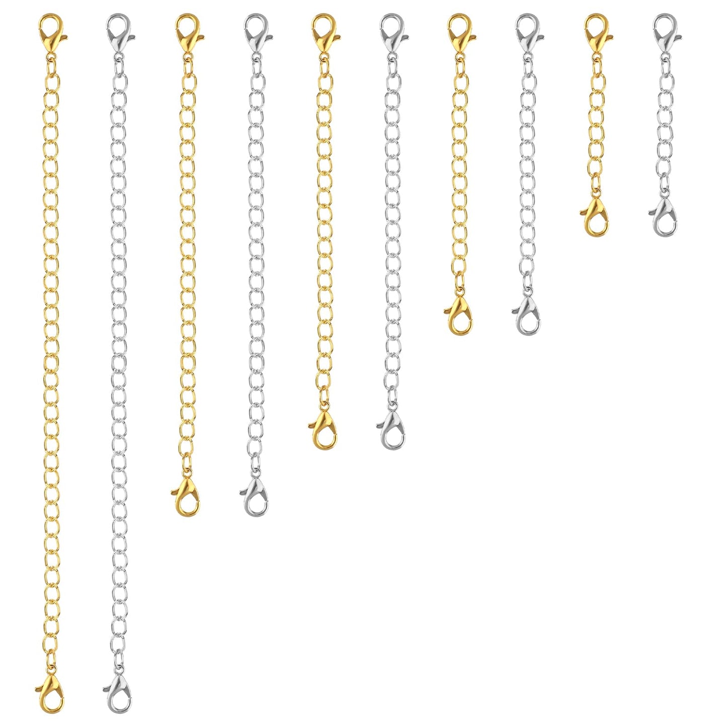 10Pcs Chain Extender Bracelet Extender Necklace Extenders Gold and Silver Delicate Necklace Extender Chain Set Gold and Silver Plated Necklace Extenders for Necklaces Bracelet Jewelry Making