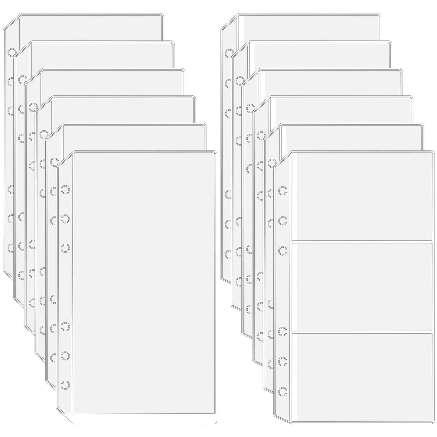 12 Pcs A6 Binder Pockets UK 6 Holes Plastic Notebooks Binder Cash Envelopes PVC Zipperless Folders Waterproof Zipperless Loose Leaf Bags Budget Savings for 6 Ring Binders Organizer Photos Cards Bills