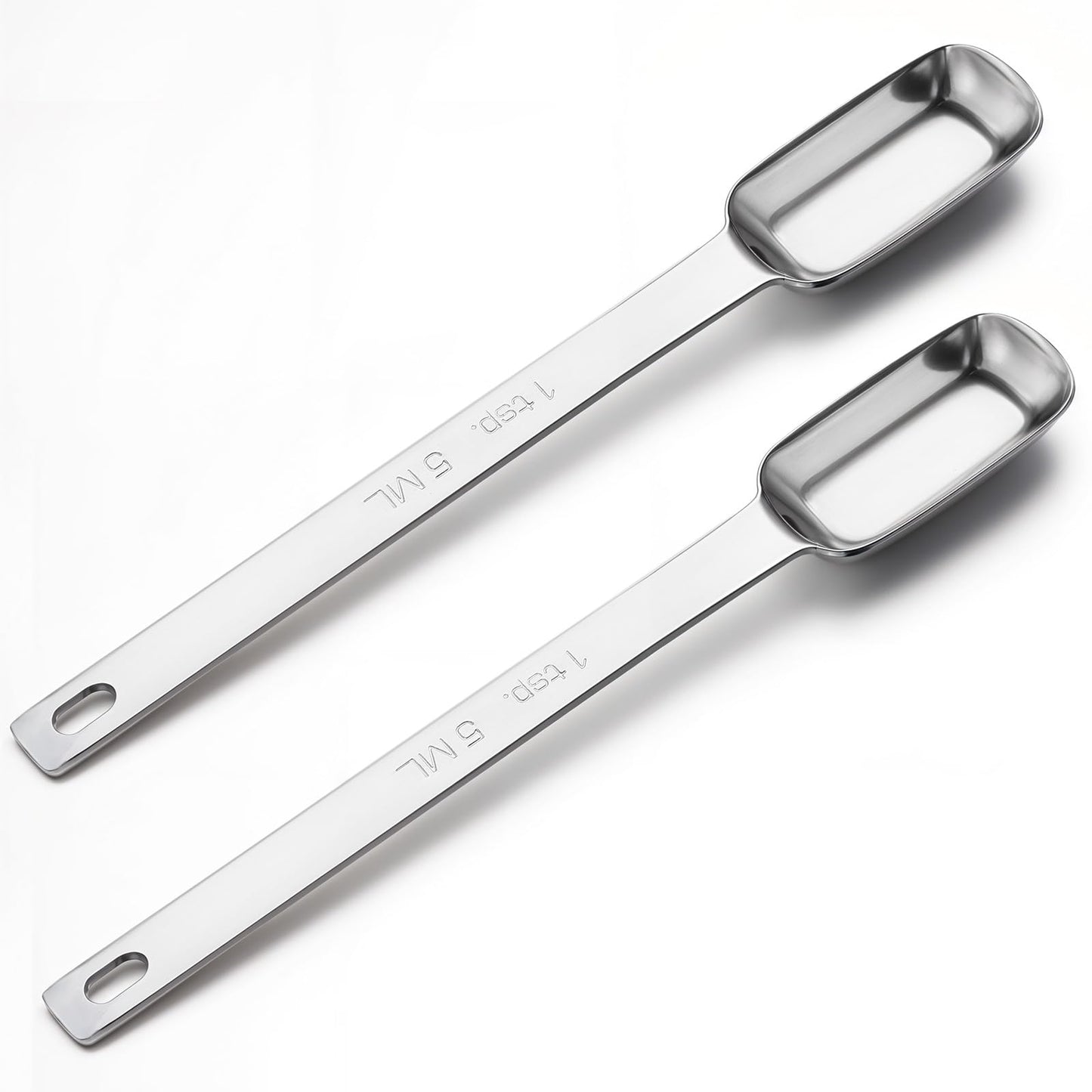 Tyqour 2PCS Teaspoons Measuring Spoon(5 Ml | 1/6 Oz | 1 TSP | 1/3 Tbsp | 5 Cc) 5 Gram Scoop, Stainless Steel Long Handle Measuring Spoons, Matcha Spoon 5g Scoop for Creatine for Cooking & Baking