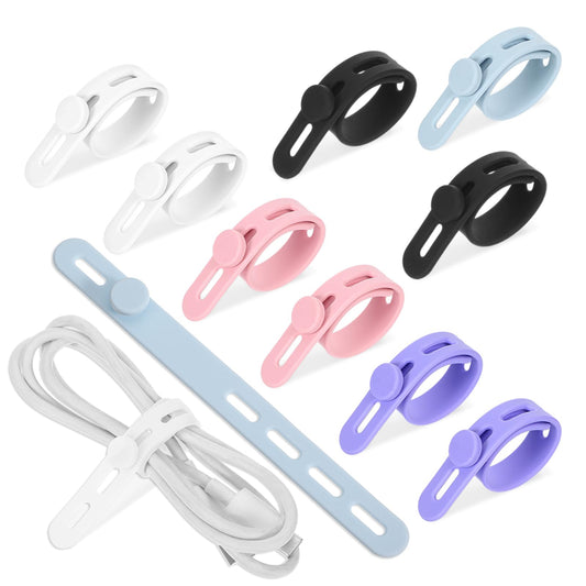 Xinjoduz 10 PCS Silicone Cable Ties, Washable Charging Cord Organizer, Reusable Cable Ties with Lock Buckle, Charger Cable Strap, Elastic Adjustable Cord Keeper for Travel Essentials (13 cm, 5 Color)