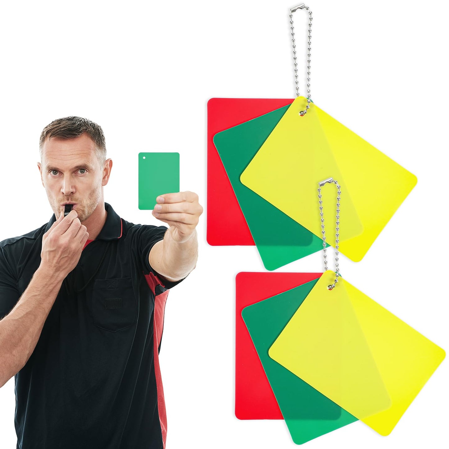 Nogeqi Set of 2 Football Referee Cards, Green Yellow Card, Red Card, Schiri Red and Yellow Cards of Football Disciplinary Cards for Football Games for Competition