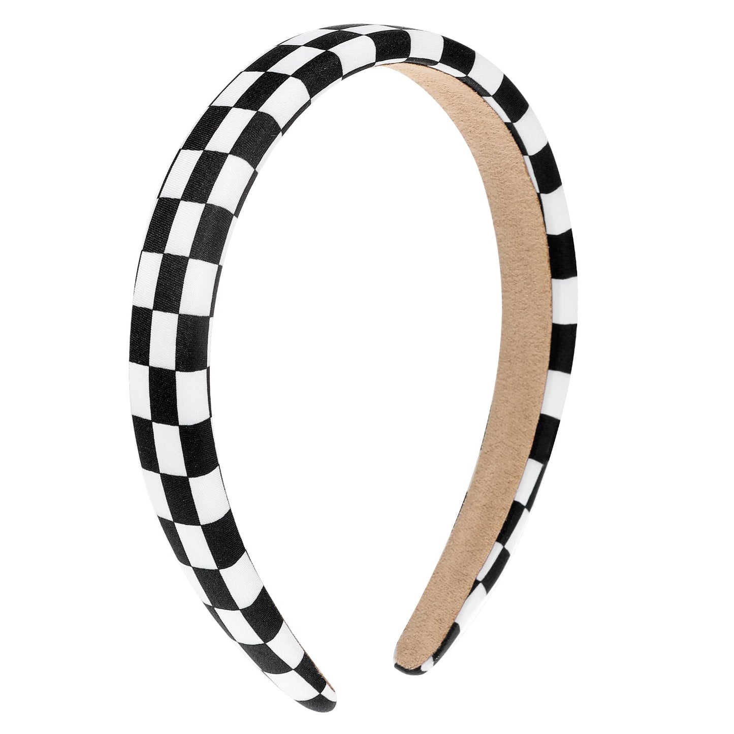 Xindojuz 1 PCS Buffalo Plaid Headband for Women, Black and White Checkered Headbands Non Slip Sponge Puffy Gingham Head Bands for Women Girls Christmas Party Hair Accessories Check Hairbands