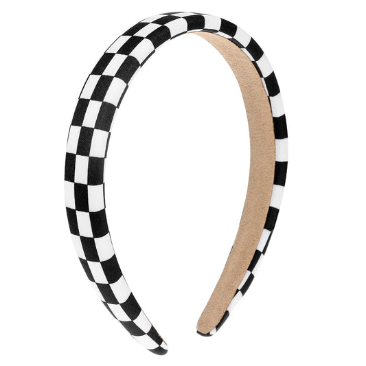 Xindojuz 1 PCS Buffalo Plaid Headband for Women, Black and White Checkered Headbands Non Slip Sponge Puffy Gingham Head Bands for Women Girls Christmas Party Hair Accessories Check Hairbands