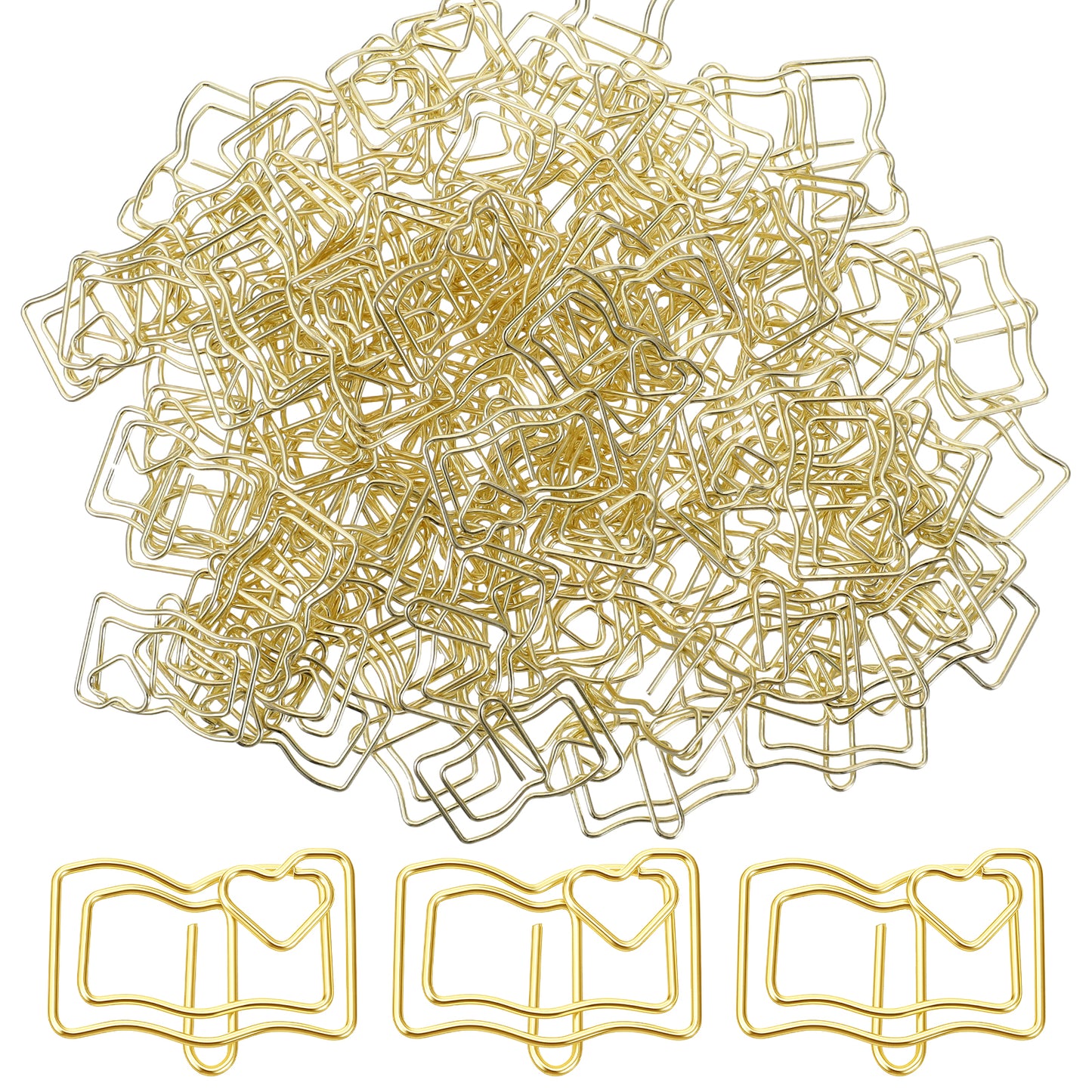 Ymapinc 100PCS Cute Gold Paper Clips Small, Fun Book Shaped Paper Clips, Metal Book Clips/Bookmarks for Planner, Cute Office Accessories (Gold)