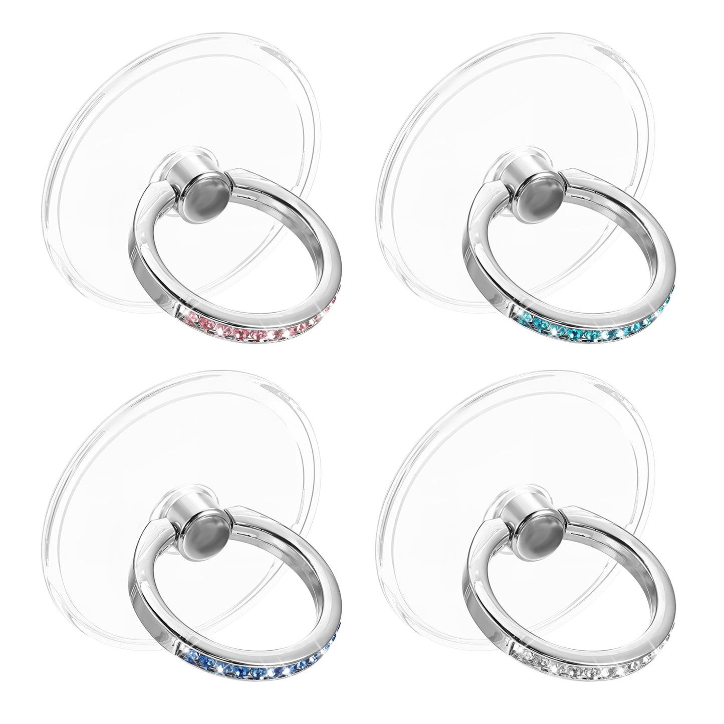 4PCS Phone Ring Holder Grip Transparent Diamond Decorated Cell Phone Grip Clear Phone Finger Holder 360° Rotation Phone Holder for Hand, Compatible with Most of the Phones, Tablet and Case(Round)
