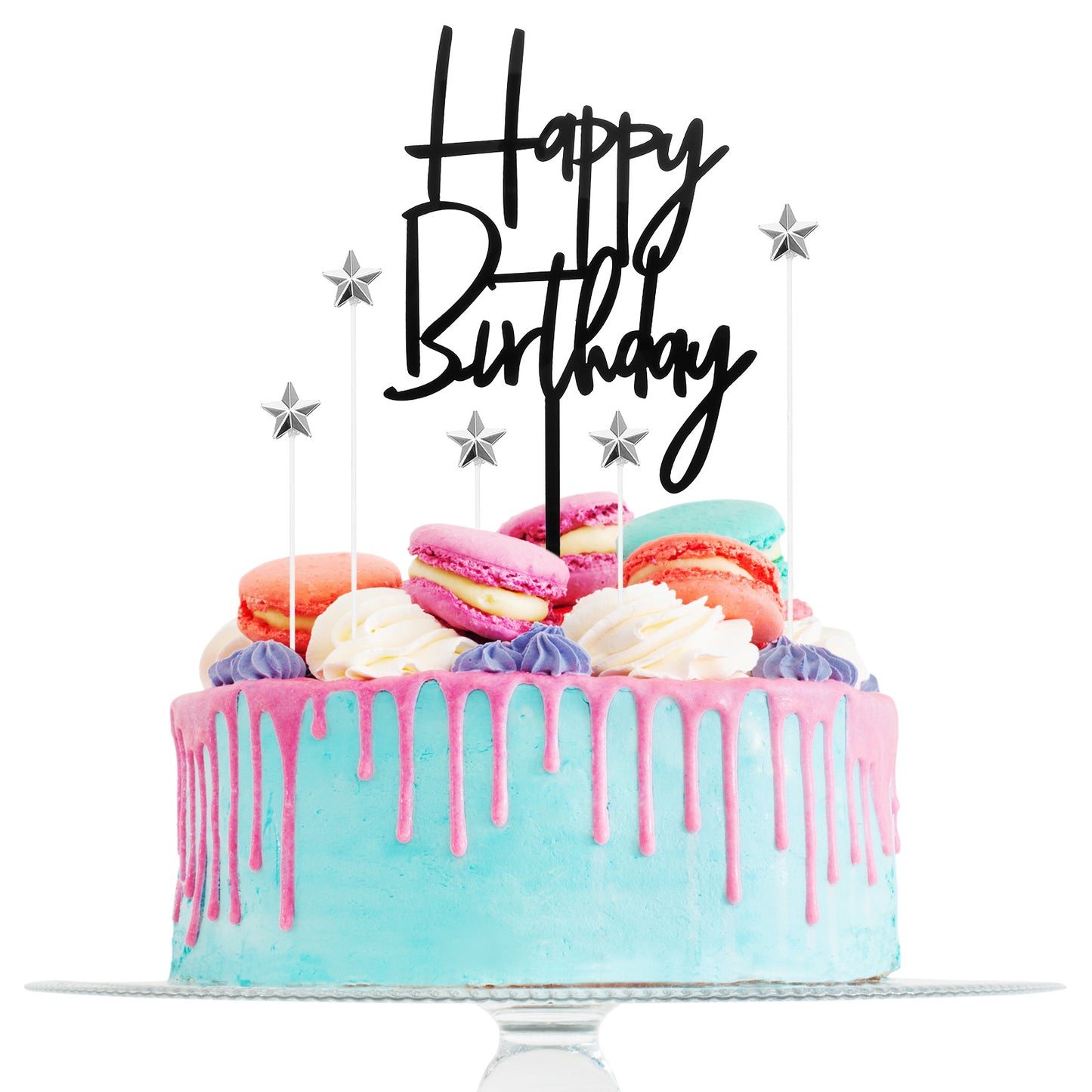 Tyqour Black Happy Birthday Cake Topper with Star Cake Decorations Elegant Birthday Toppers for Coquette Themed Parties