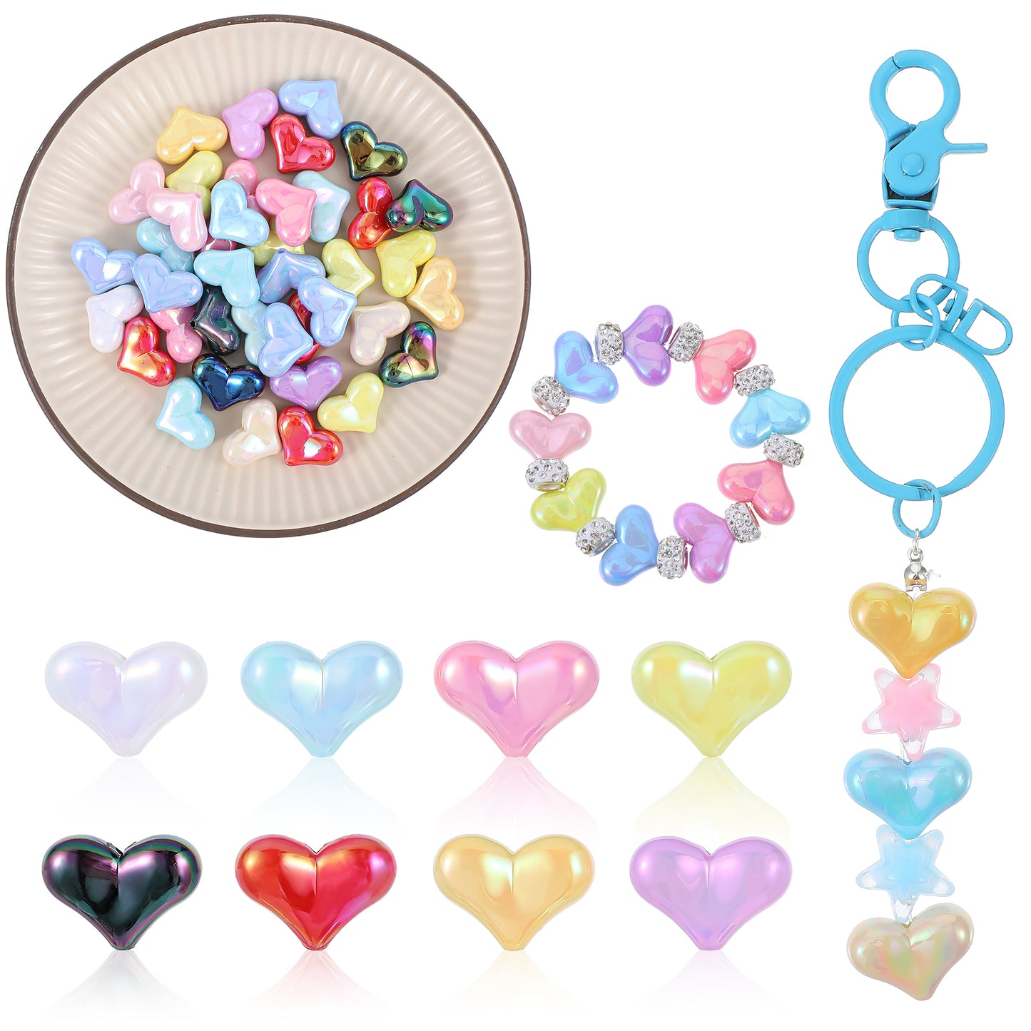 Ymapinc 40pcs Heart Beads for Jewelry Making,Heart Beads for Bracelets,Charms for Pens Peach Bracelet Bead for Keychain Making Bracelet Necklace Crafts Charms