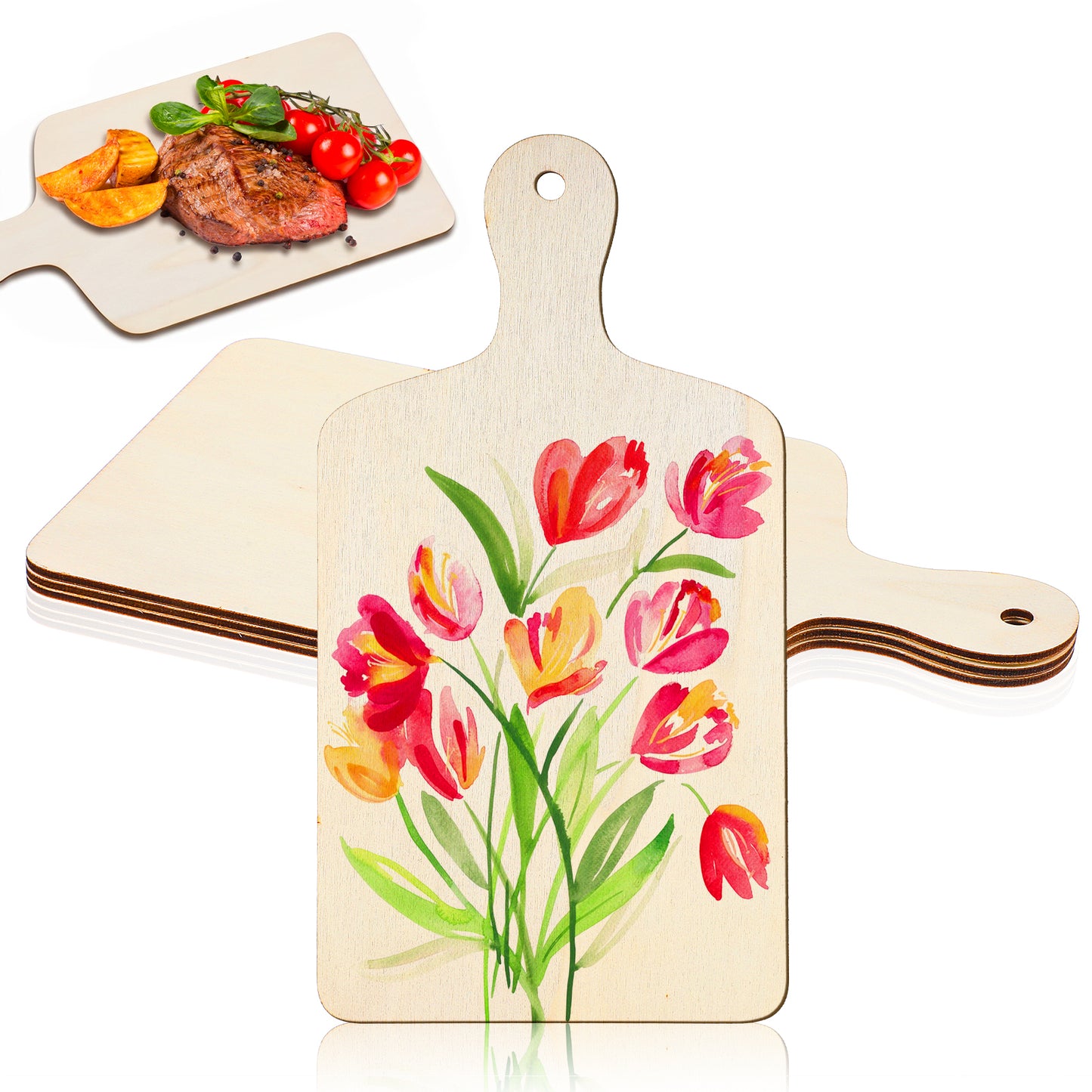 3 PCS Mini Charcuterie Boards, Unfinished Wooden Cutting Board for Crafts & DIY with Handle, Multi-Purpose for Kitchen Decor & Serving, Vegetables Decor (9.45x 5 Inches)