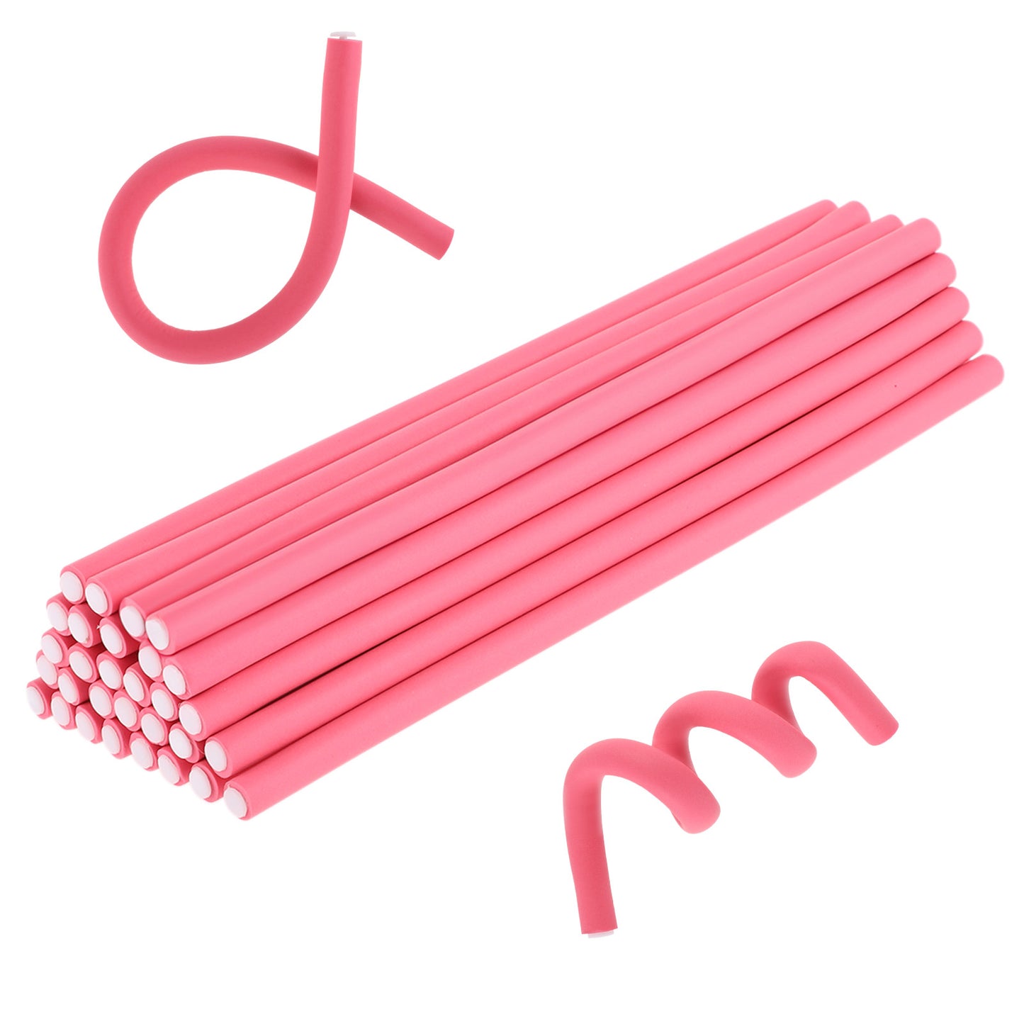 Xindojuz 30 PCS Flexible Heatless Curling Rod, Skinny Small Flexi Rods Soft Twist Foam Tiny Hair Rollers for Tight Curl Women Girls Home Use Long Medium and Short Hair, Pink(8 mm)