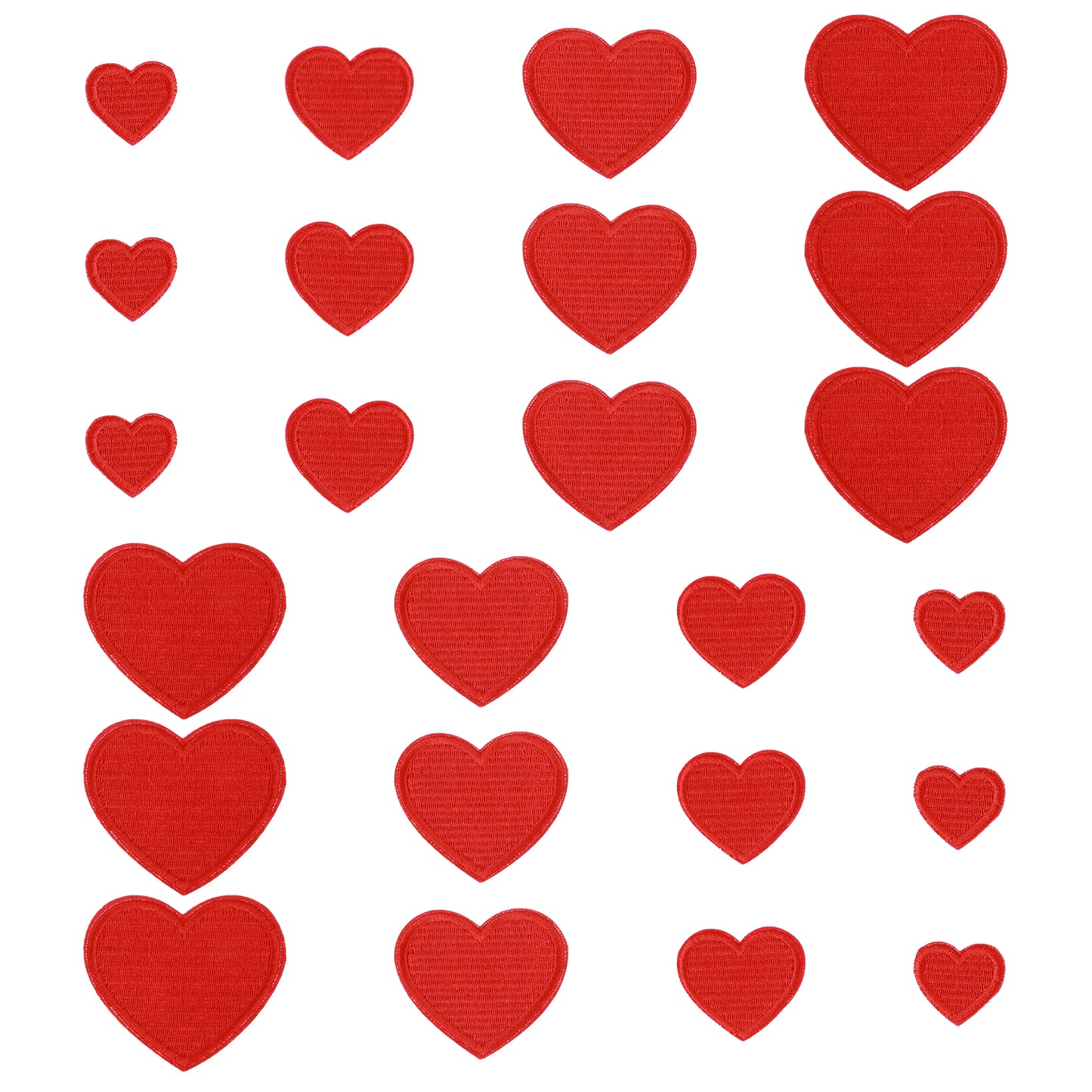 24 PCS Heart Iron on Patches Hearts Embroidered Patches for Clothes 4 Sizes Felt Heart-Shaped Sew on Patch Applique Repair Decoration for DIY Clothing Jackets Hats Backpacks Jeans (Red)