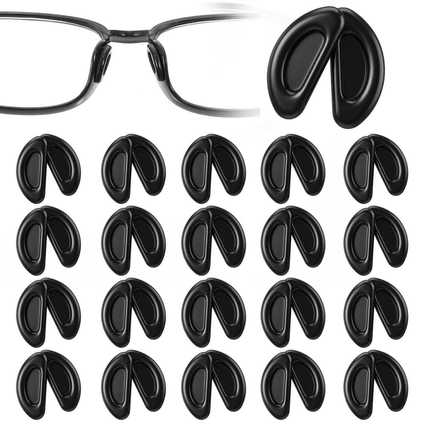 Mabor Silicone Nose Pads for Glasses, 20 Pairs Anti-Slip Stick On Nosepads Replacement, Adhesive Grooved Cushion for Plastic Frames Reading Glass Sunglasses