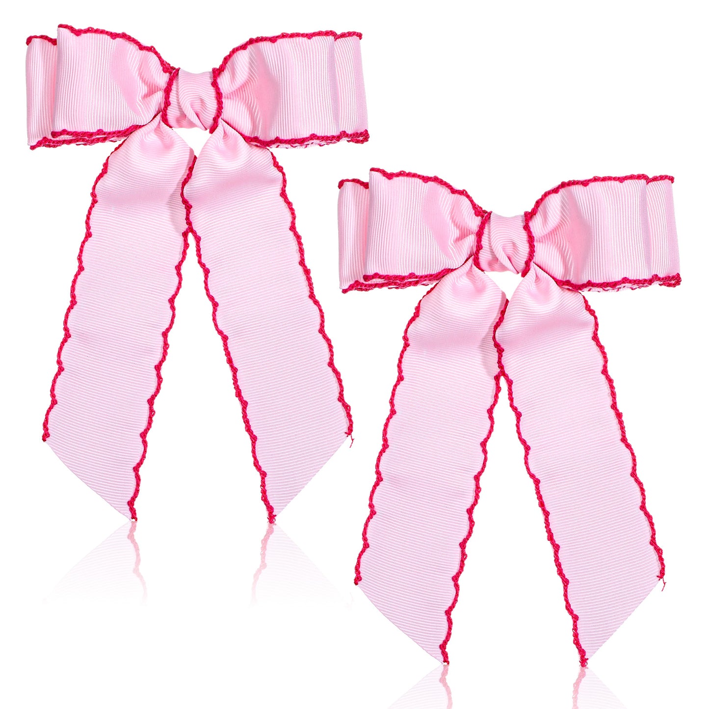 Shimmeroo 2PCS Pink Wavy Edge Hair Bows Clips, Double Ruffle Grosgrain Ribbon Alligator Clips Hair Accessories for Women Girls, Valentine Birthday Party Everyday Wear