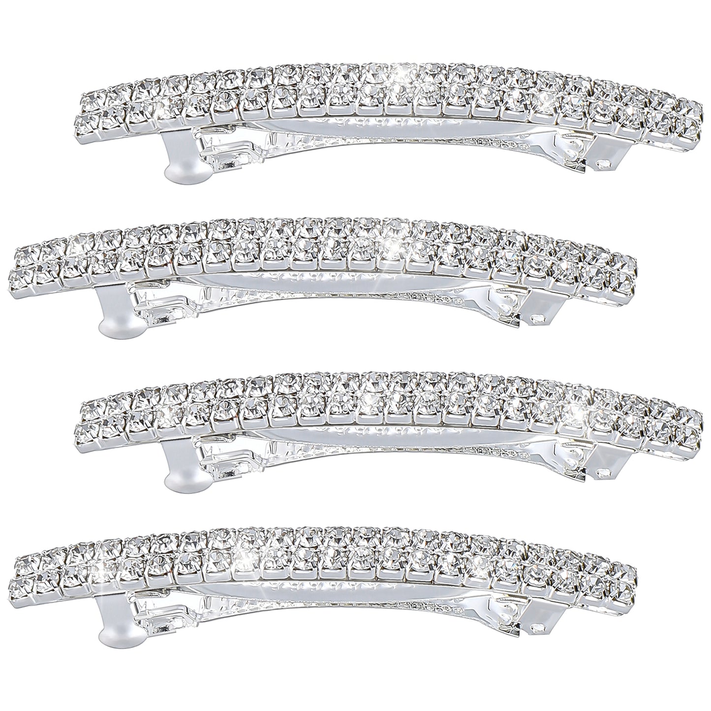 Xinjoduz 4 PCS Sparkly Rhinestone Hair Clips, Silver Crystal Ponytail Holder Side Clips Bling Metal Spring Small Hair Barrettes for Women Girls Bridal Wedding Engagement Prom Valentines