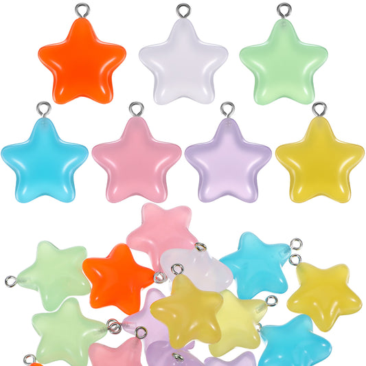 Xindojuz 20 PCS Glow in the Dark Star Beads, Resins Star Charms for Jewelry Making, Luminous Pony Beads Bulk Pendants for Hair Braiding Bracelets Necklaces Earring Keychains (26 mm, Multicolored)