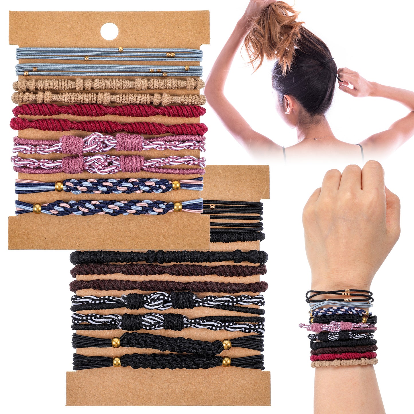20 Pcs Boho Hair Ties for Women 5 Styles Bracelets Hair Tie 6 Colors Cute Bracelet No Damage Elastics Band Suitable Thick or Thin Hair Pony Tails Festival Gifts Retro 3.15 × 0.20 × 0.20 inches