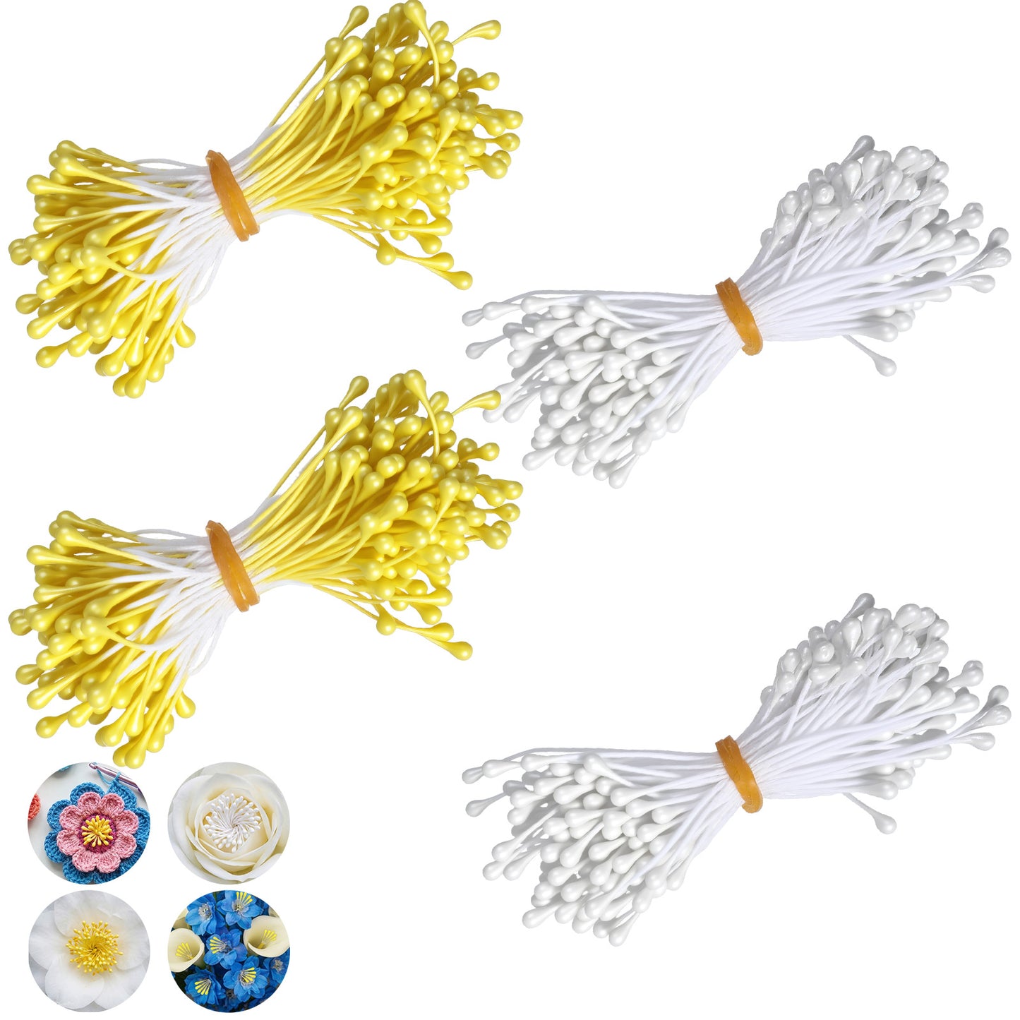 Matwsec 600 Pcs Flower Stamens, 2mm Matt Pearl Double Heads Stamen for Flower Making, Artificial Fake Flower Stamens for Crafts Wedding Bouquet Scrapbook Decoration (White and Yellow)