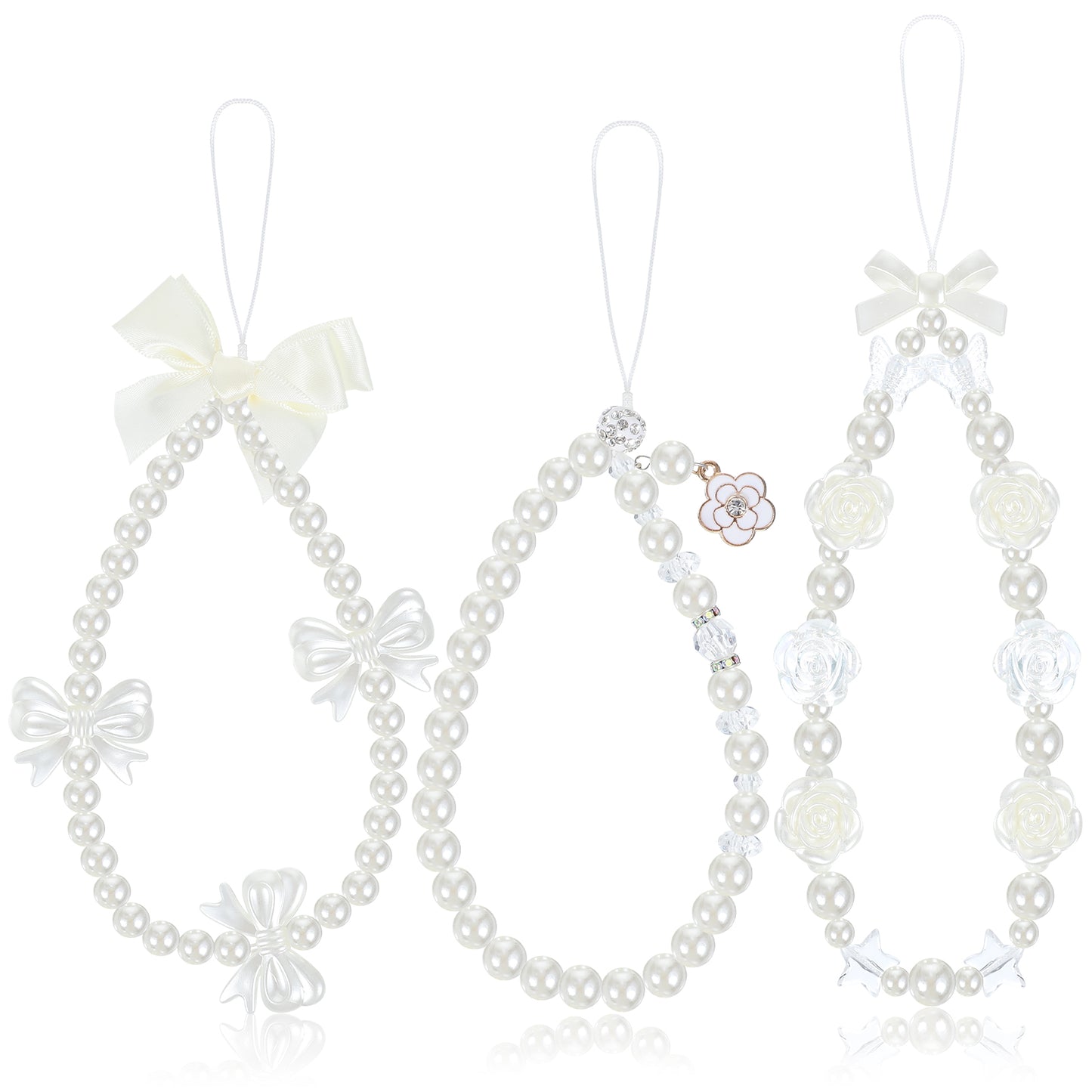 3 Pcs Beaded Phone Charm Strap, Cute Pearl Phone Wrist Lanyard Bracelet Y2k