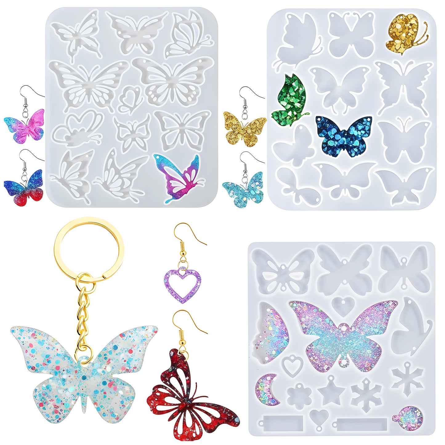 Shimmeroo 3Pcs Resin Keychain Molds,Silicone Butterfly Molds for Crafts Silicone Mold Making Kit for DIY Craft Keychains Necklace Pendant