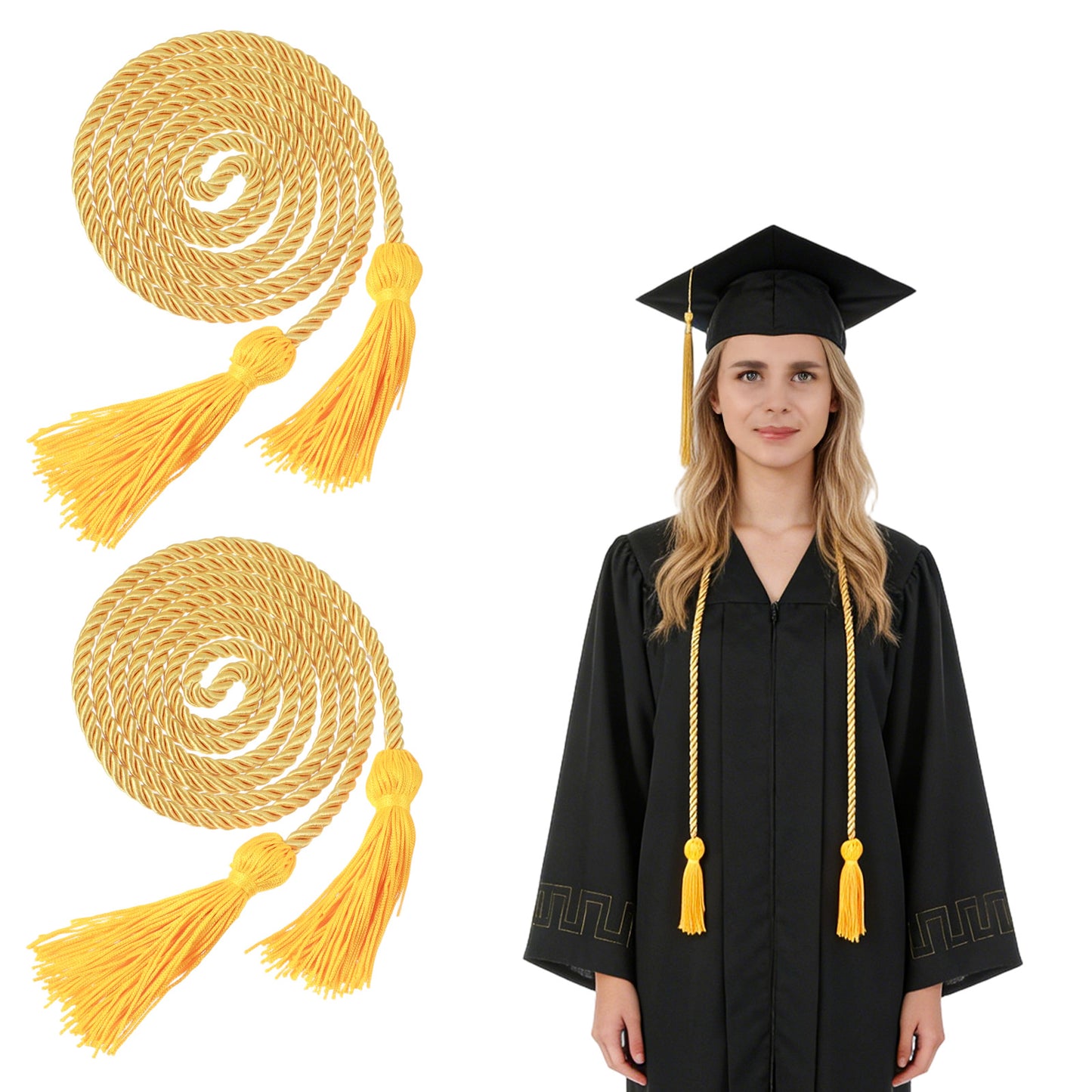 2pcs Graduation Cords Gold Honor Cords with Tassel 2026 67" Long Graduation Decorations for College