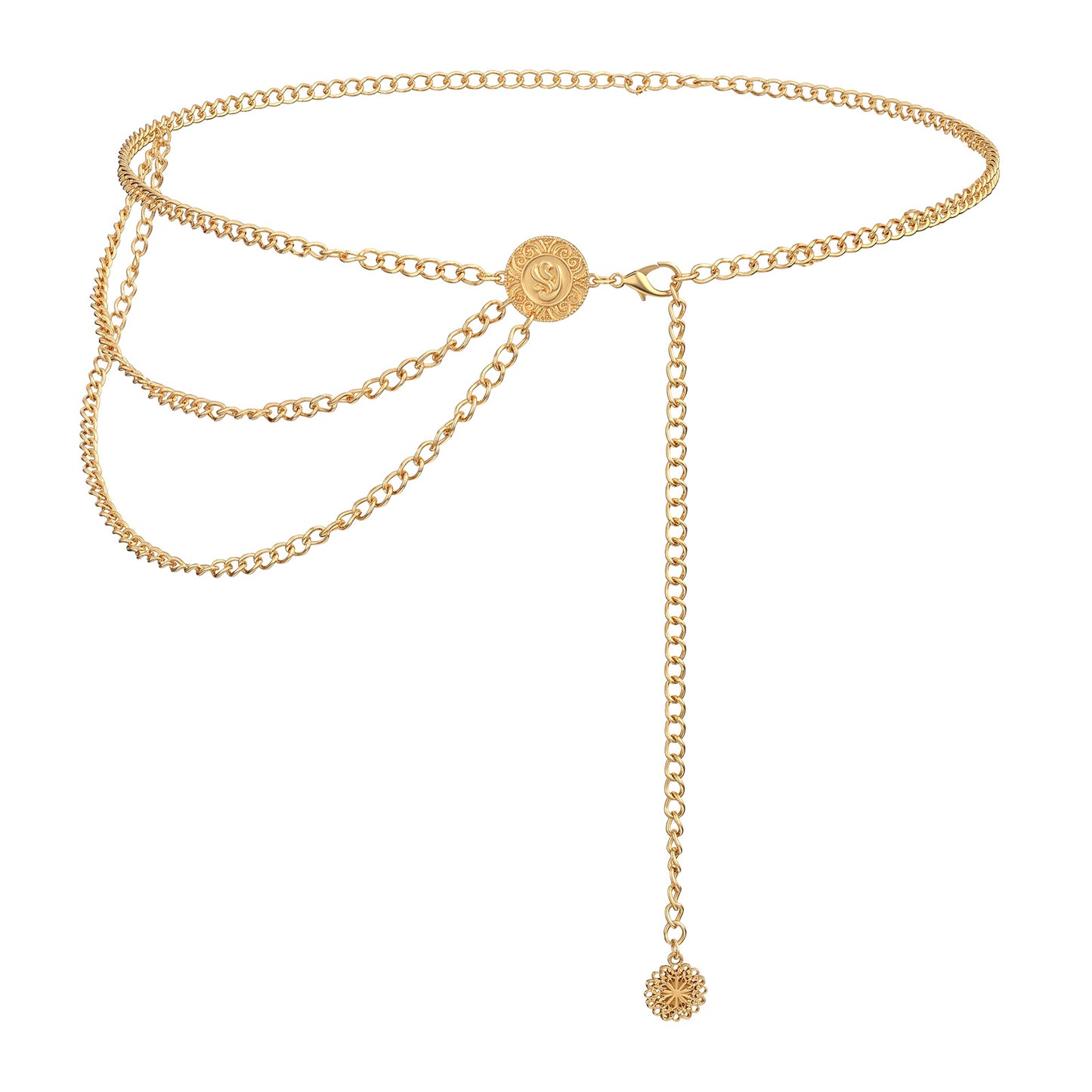 RAHLIZAS Women Metal Chunky Waist Belt, Gold Stylish Waist Chain Accessory