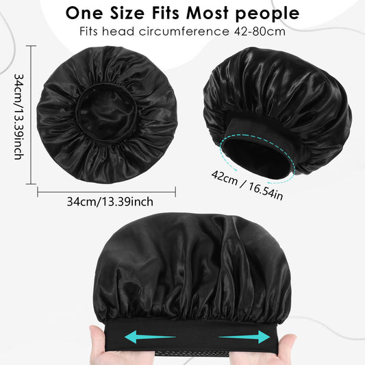 Tyqour Large Shower Cap for Women Silk Bonnet for Men Double Layer Satin Lined Shower Cap Reversible Hair Cap Hair Wrap Hair Cover for Sleeping