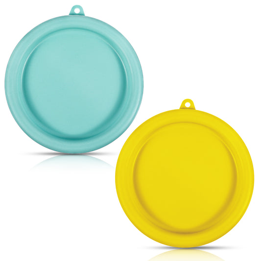 2 Pack Silicone Replacement Lids, Silicone Lids for Food Storage, Food Cover, Round Silicone Storage Cover Lids Replacement for Anchor Hocking and Pyrex (Yellow, light blue)