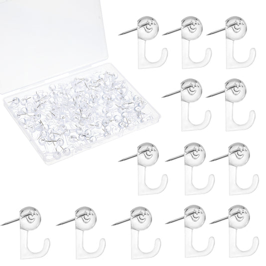 Ymapinc 100Pcs Wall Pins for Hanging, Clear Drawing Pins for Wall Hanging, Thumb Tack Hooks for Cork Board, Bulletin Board, Map, Calendar, Wall Pins for Hanging, Home Office School Supplies