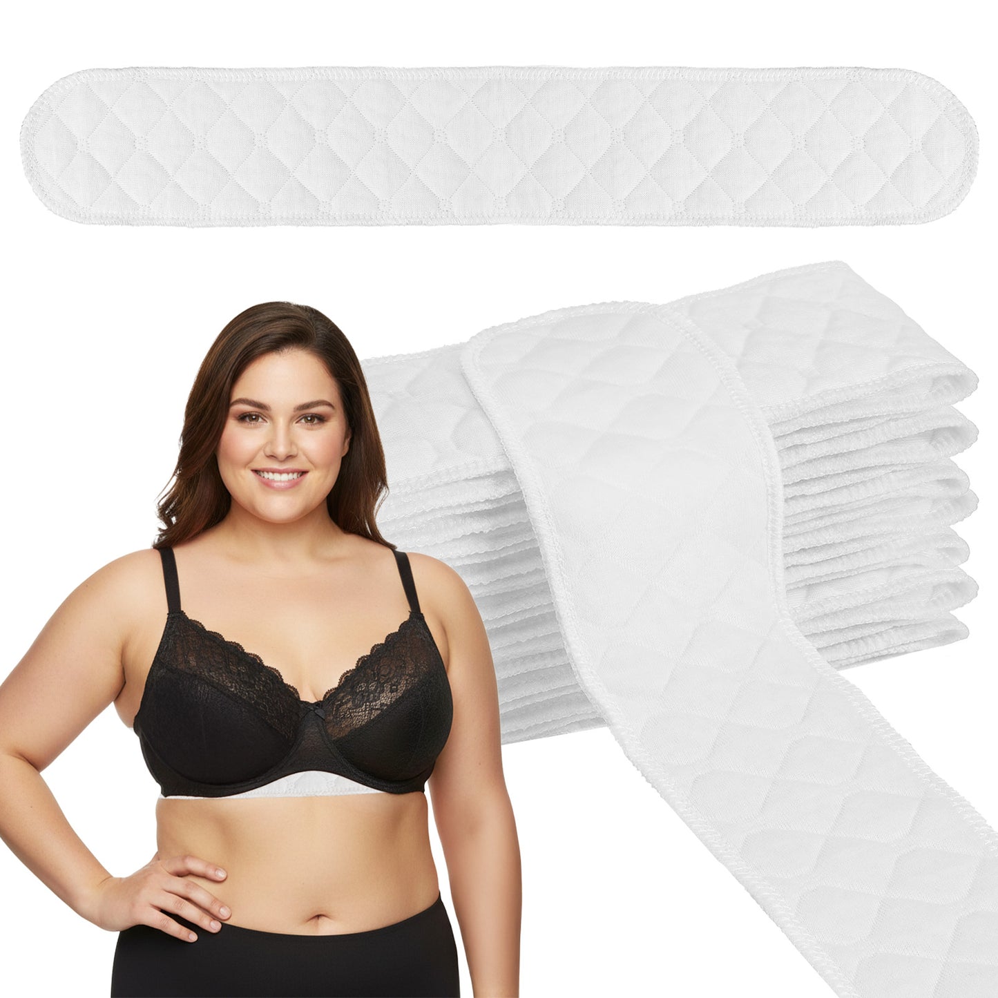 Ymapinc 8Pcs Reusable Breast Pads, 18.3x2.95 Inch Washable Under Bra Sweat Pads/Liners for Women, Cotton Bra Liners for Sweat, Breastpads/Bra Pads