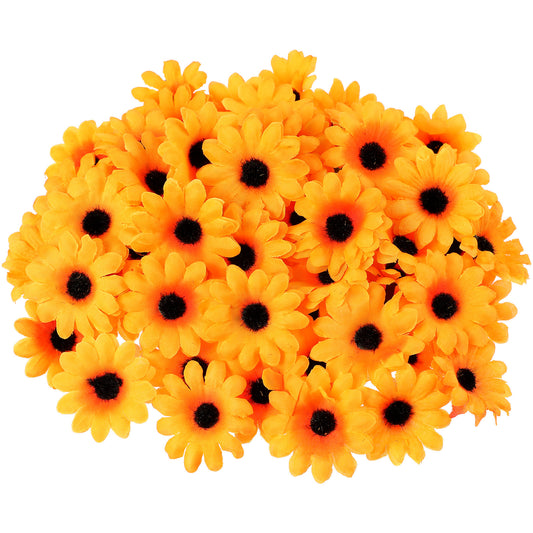 Ymapinc 100pcs Fake Artificial Sunflowers for Crafts, Mini Fabric Sun Flower DIY Garland Small Yellow Miniature Petals Faux Flower Head for Wreaths Wedding Home Cafe Decor