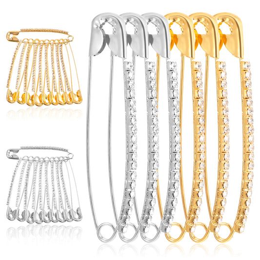 Ymapinc 20Pcs Stylish Rhinestone Safety Pin, Hat Clips for Women, Elegant Jewelry Brooches Scarf Sweather Suit Dress Decor Dating Shopping (Gold Sliver, Steel & Crystal Glass)