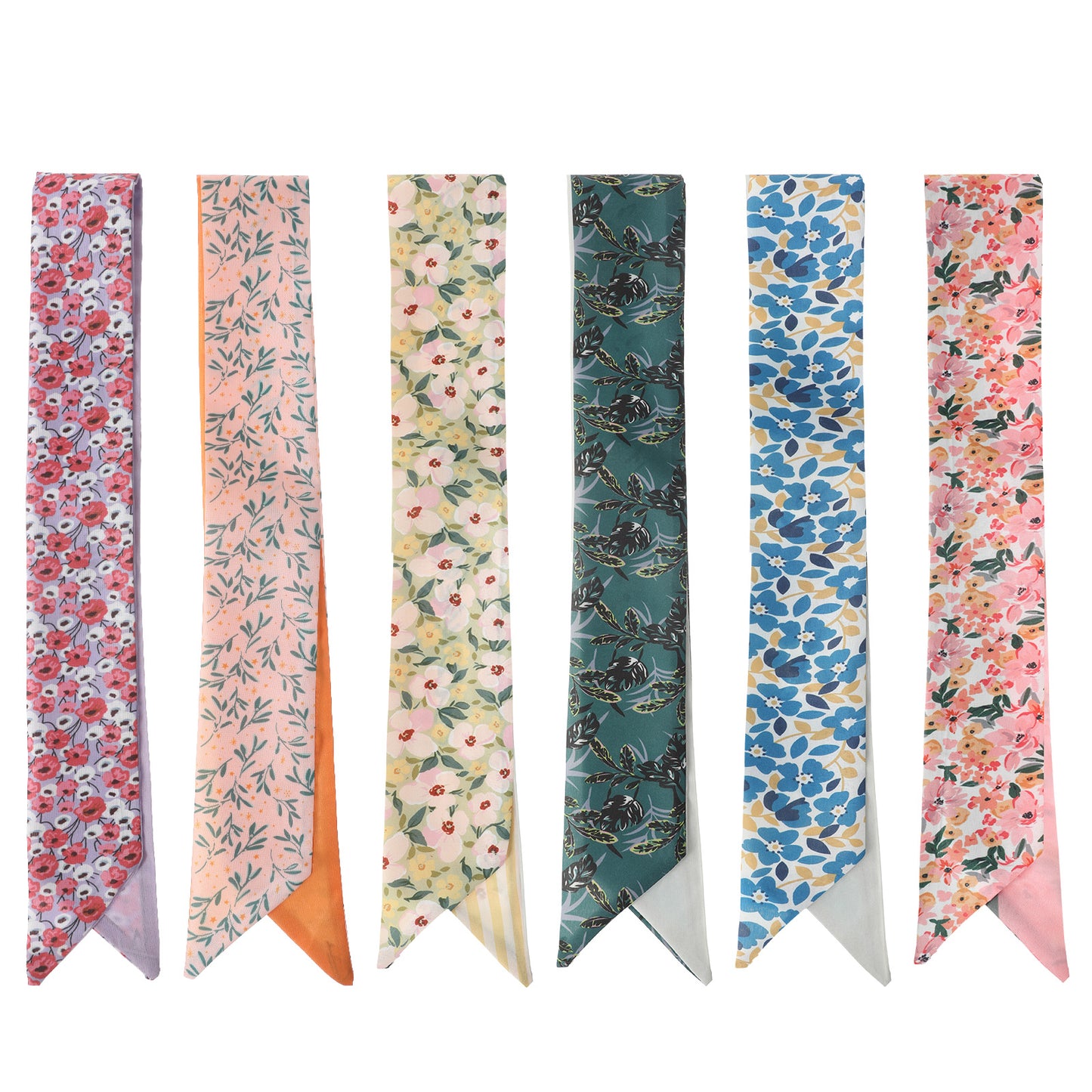 Mabor 6Pcs Floral Purse Scarf for Handbags, Satin Scarf for Women Scarves Bag Purse Handle, Boho Flower Neck Scarves Hair Styling Accessories