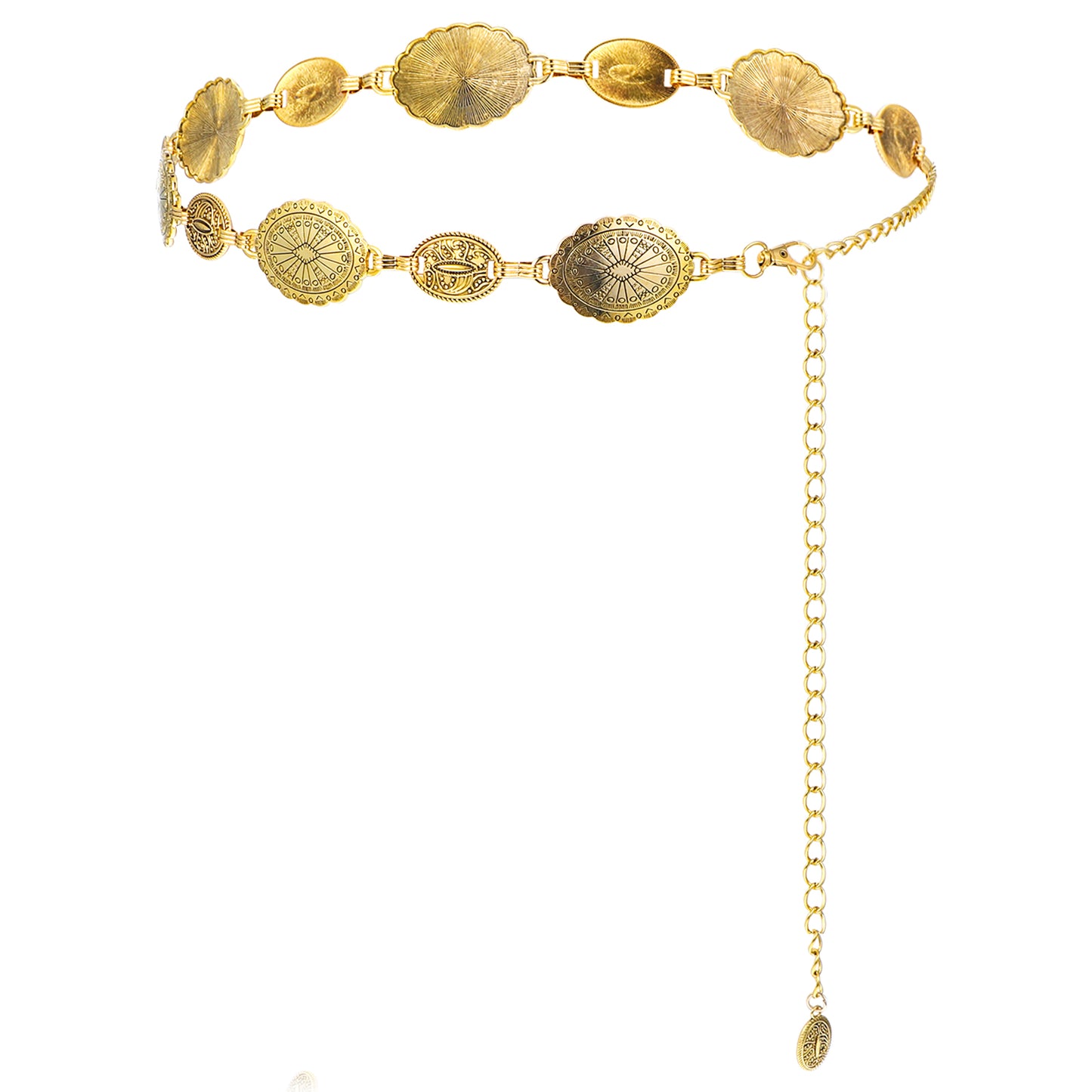 Tyqour Western Waist Chain Gold Oval Chain Belt for Women Cowgirl Metal Concho Belt for Cowboy Boho Country Concert Outfit Dress Jean