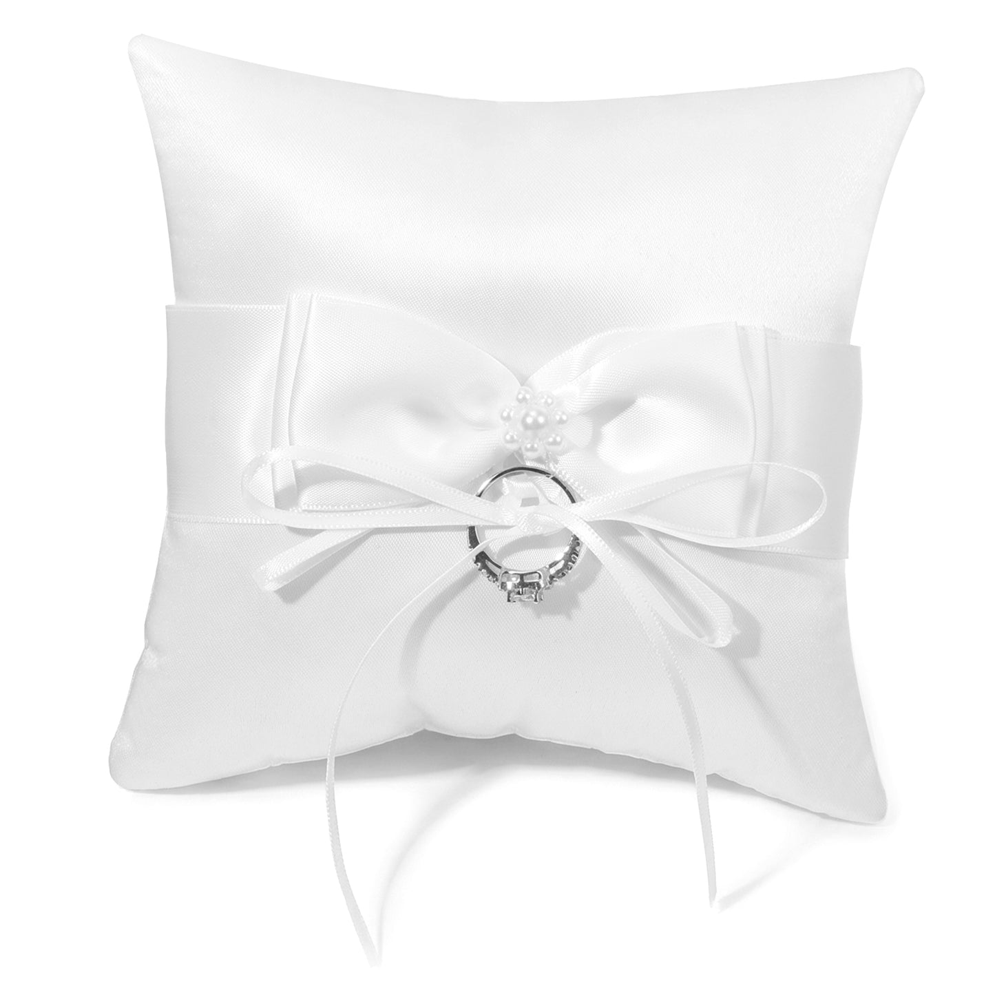 Nogeqi Ring Bearer Pillow, Ribbon Ring Pillow for Ring Bearer, Pearl Wedding Ring Pillows with Bowknot for Ceremony Wedding Party Anniversary