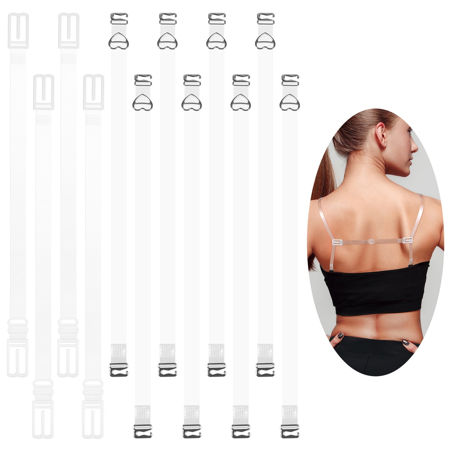Ouligay 4 Pairs Clear Bra Straps Adjustable Invisible Bra Strap Transparent Bra Straps for Women with 4 Anti-Slip Clips