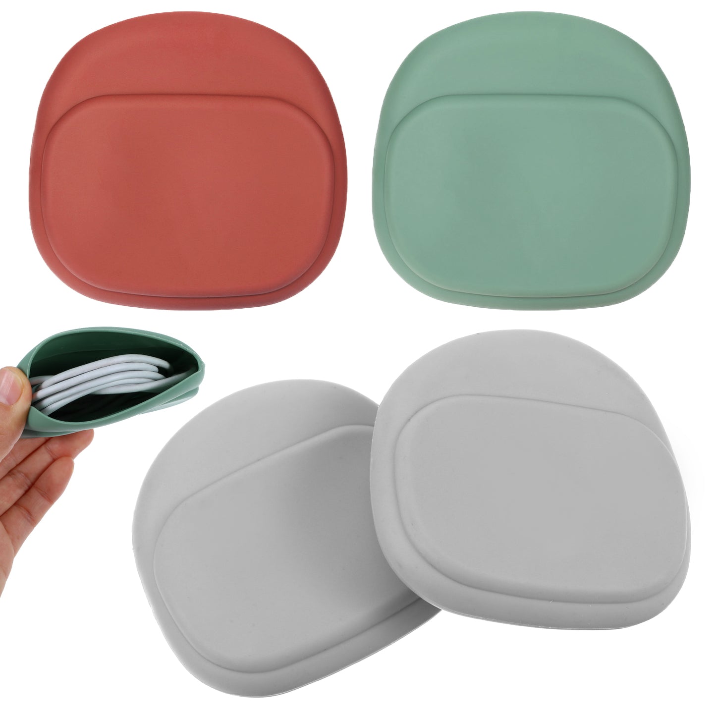 Ymapinc Silicone Headphone Organizer, 4pcs Storage Data Cable Pouch, Wired Earbuds Mini Key Case Portable Headphone Organizer - Green, Pink, Grey