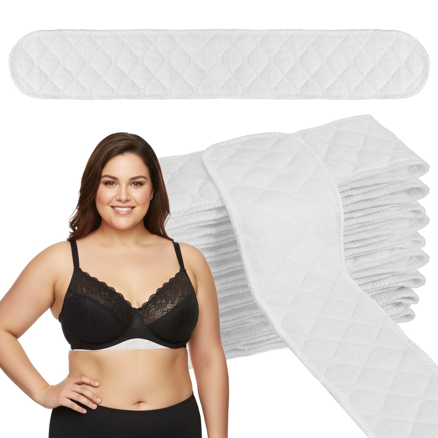 Ymapinc 10Pcs Reusable Cotton Breast Pads, 18.3x2.95 Inch Washable Under Bra Sweat Pads/Liners for Women, Cotton Bra Liners for Sweat, Breastpads/Bra Pads