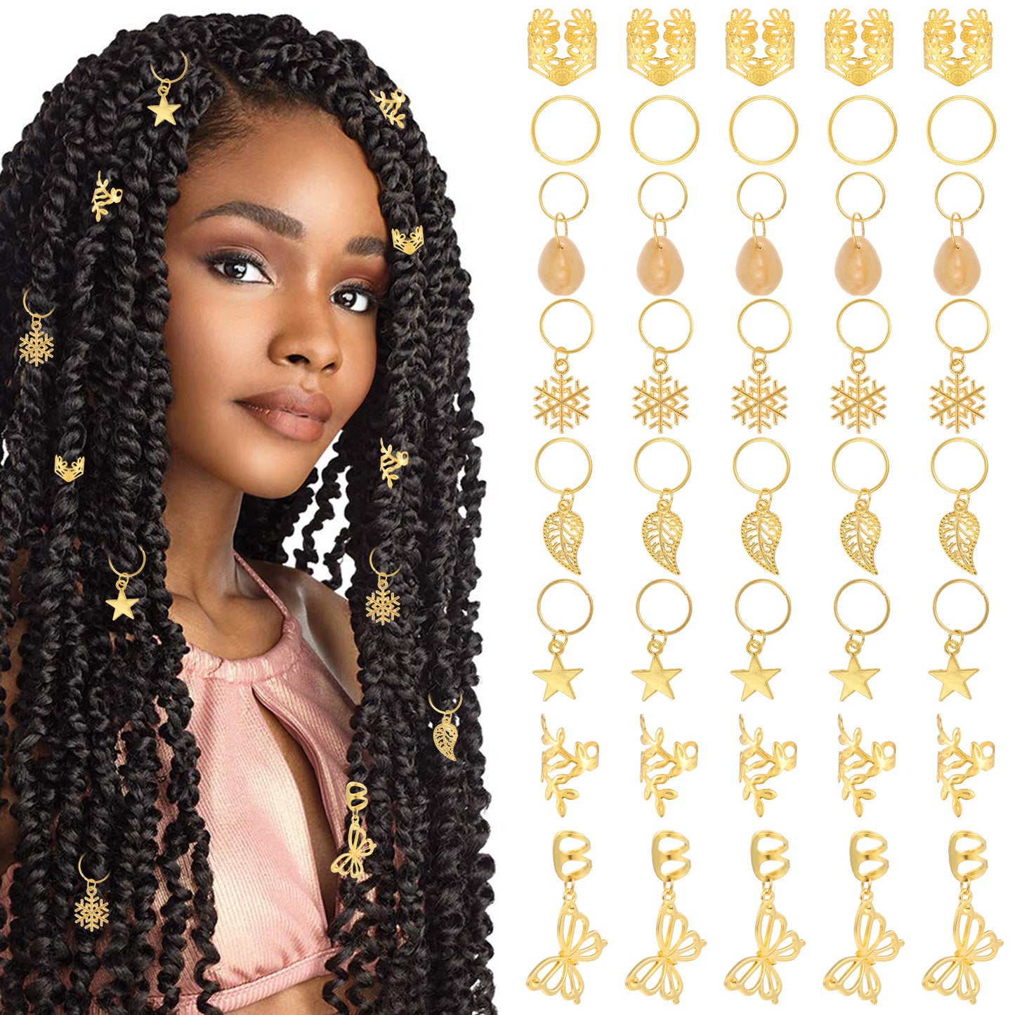 Tyqour 40Pcs Gold Hair Jewelry For Locs Jewelry Adjustable Gold Hair Cuffs For Braids Metal Hair Jewelry Rings Cuffs Clips Braid Hair Dreadlock Braid Accessories For Women Men Music Festival Party