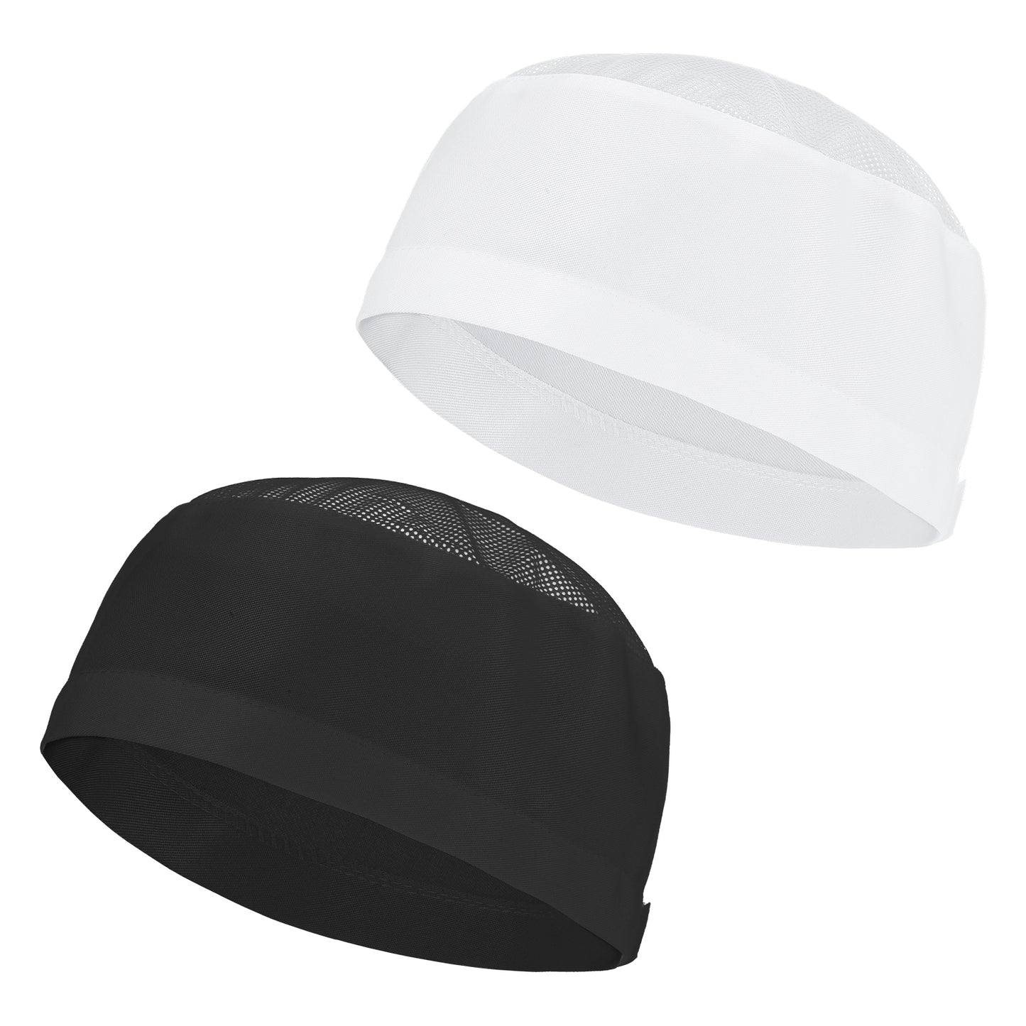 2PCS White Chef Hat Black for Men Women, Elastic Band Adjustable Cotton Kitchen Cooking Food Chefs Works Hat Breathable Sushi Beanie Chef Caps Mesh Top Skull Cap Halloween Chef Costume Baker Costume