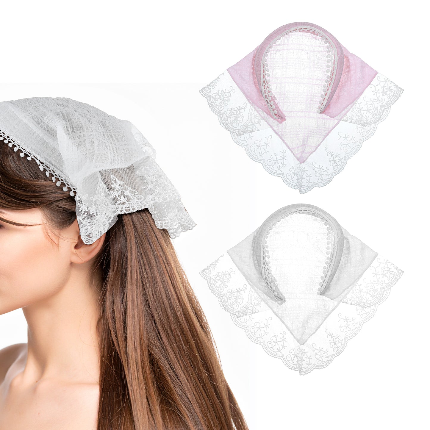 2 Pcs Hair Scarf Headband for Women, Lace Boho Triangle Soft Head Coverings Boho Triangle Bandana Turban, Non-Slip Hair Accessories for Styling Decor
