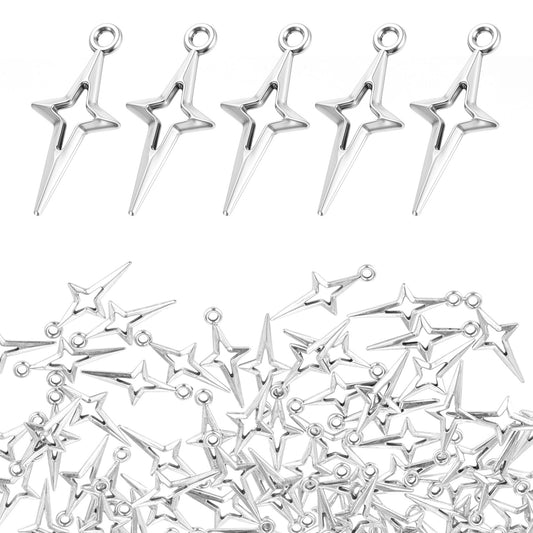 120 Pcs Star Charms For Jewelry Making Silver Star Pendant Charm Mini Jewelry Making Pendants Hollow Four Pointed Star Charms Diy Bracelet Necklace Earrings Craft Supplies Charm Connectors