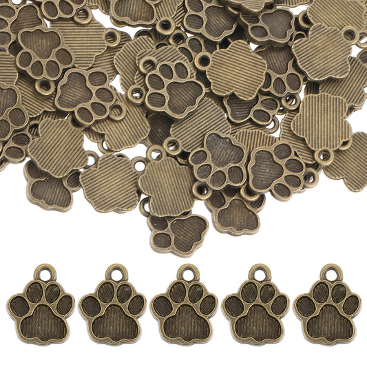 Ymapinc 100pcs Metal Dog Paw Charms for Bracelets Pendant Keychain Making Earring Paw Print Cat Animal Charm DIY Necklace Metal Puppy - Ancient Silver