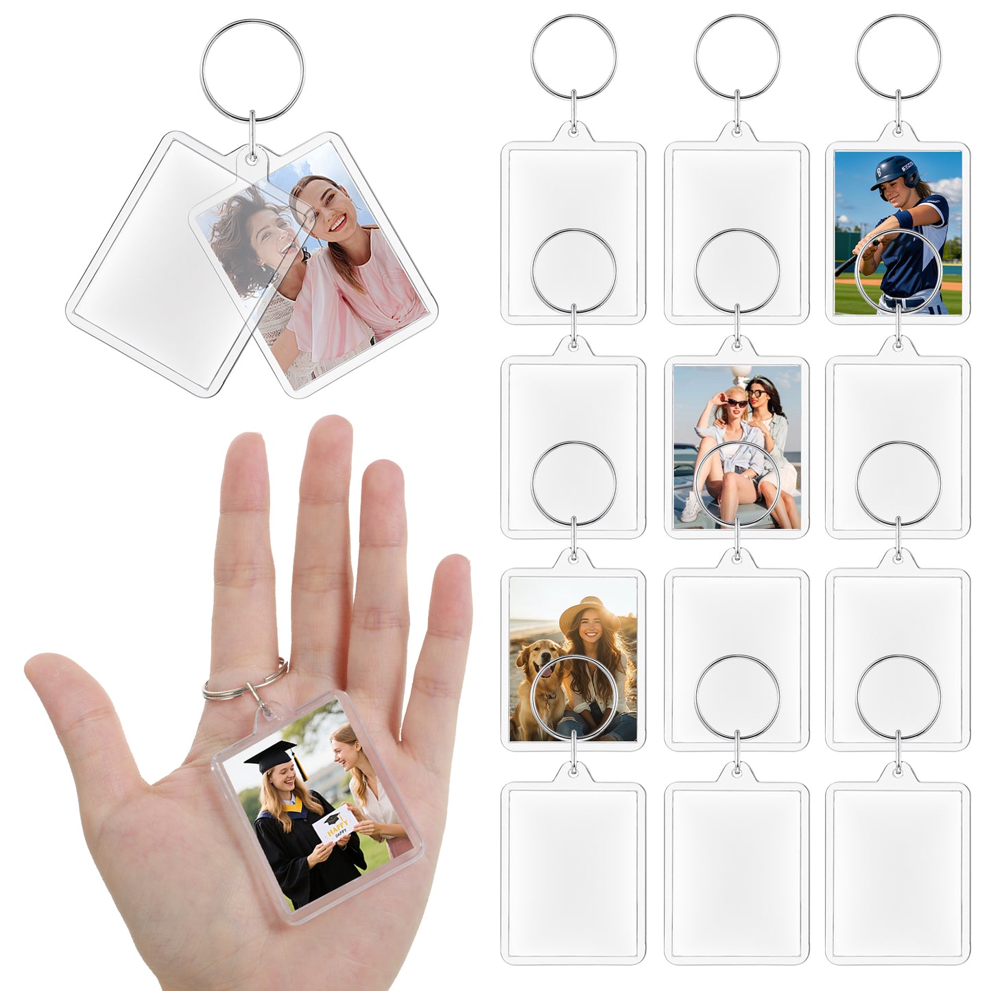 Ouligay 15 PCS Acrylic Photo Key Ring 1.7x1.3in Mini Clear Photo Keyrings Blank Picture Holder Keyring Custom Keychain with Picture for DIY Craft Personalised Favor Graduation Gift