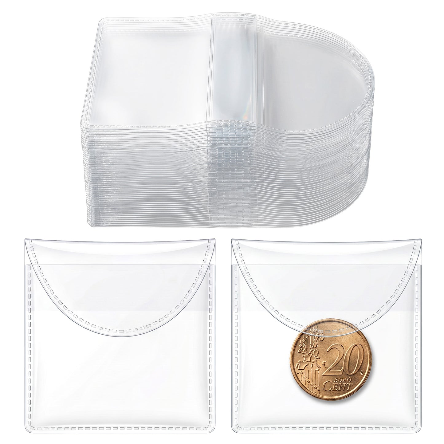 50 Pcs Double Pocket Coin Flips Single Pocket Sleeves for Collectors Clear Coin Collector Protectors Individual Plastic Sleeves Holders Storage All Coins for Storage Currency Collectors (3.35 × 2.17)